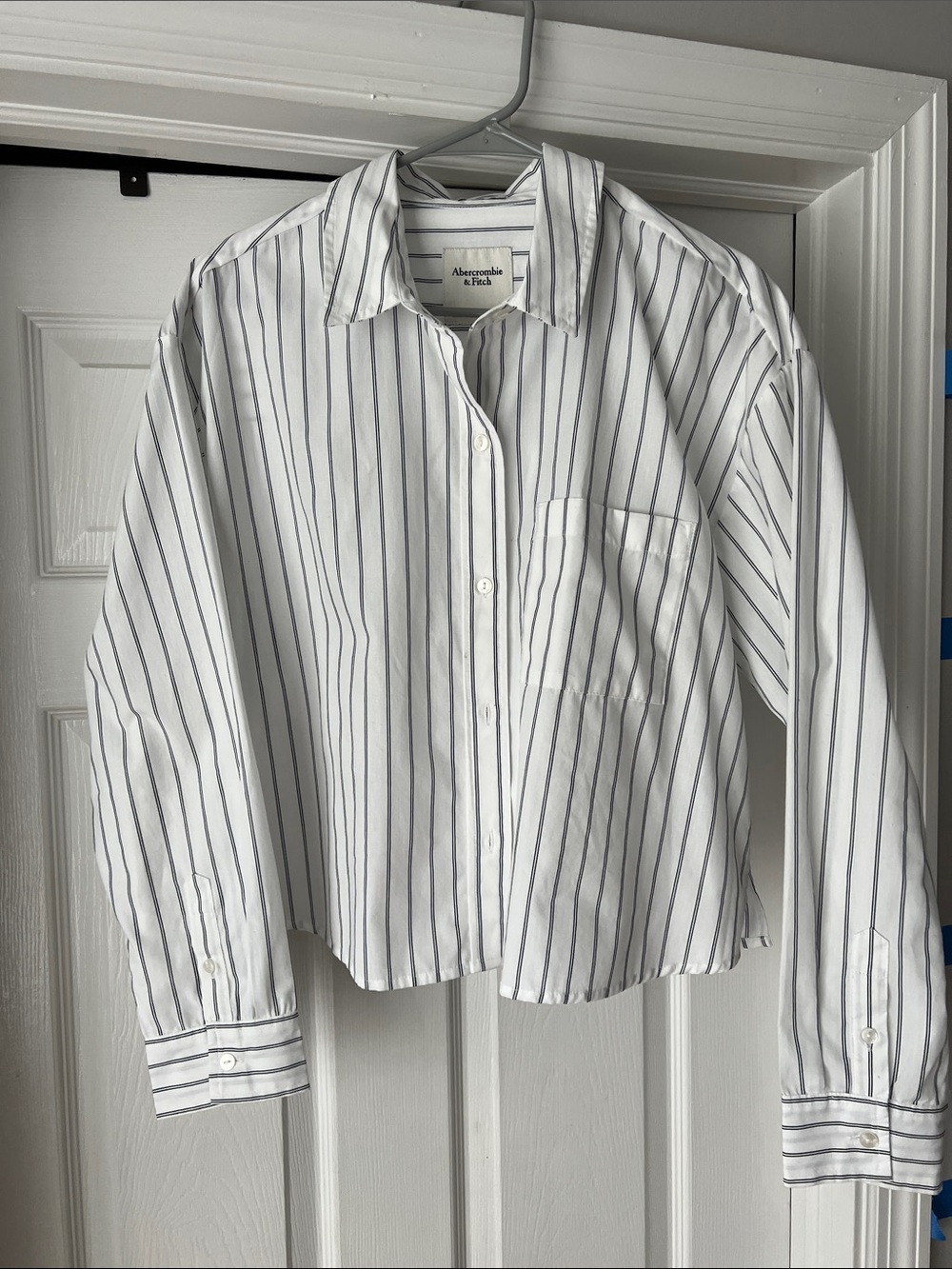 Abercrombie & Fitch White Shirt with Navy Pinstripes